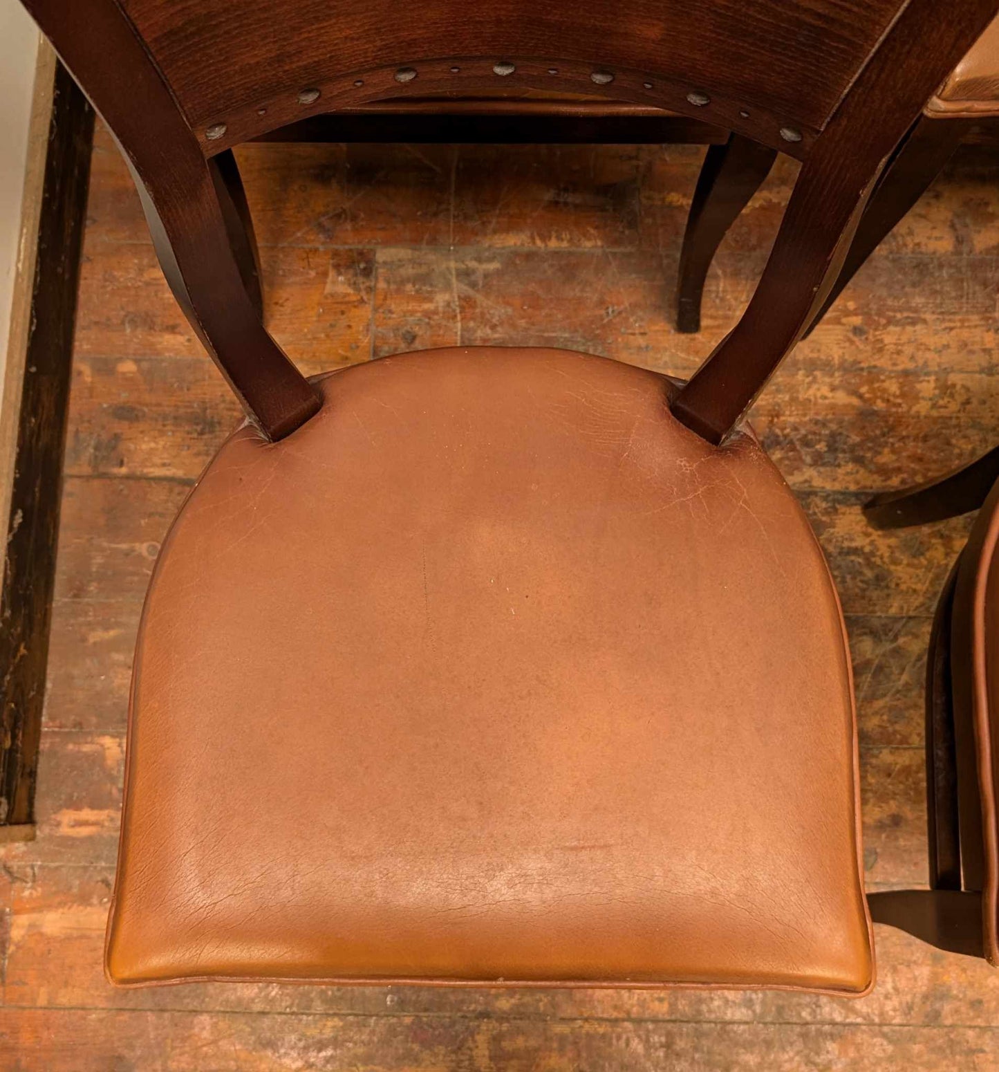 Set of Six Dining Chairs with Tan Leather Upholstery