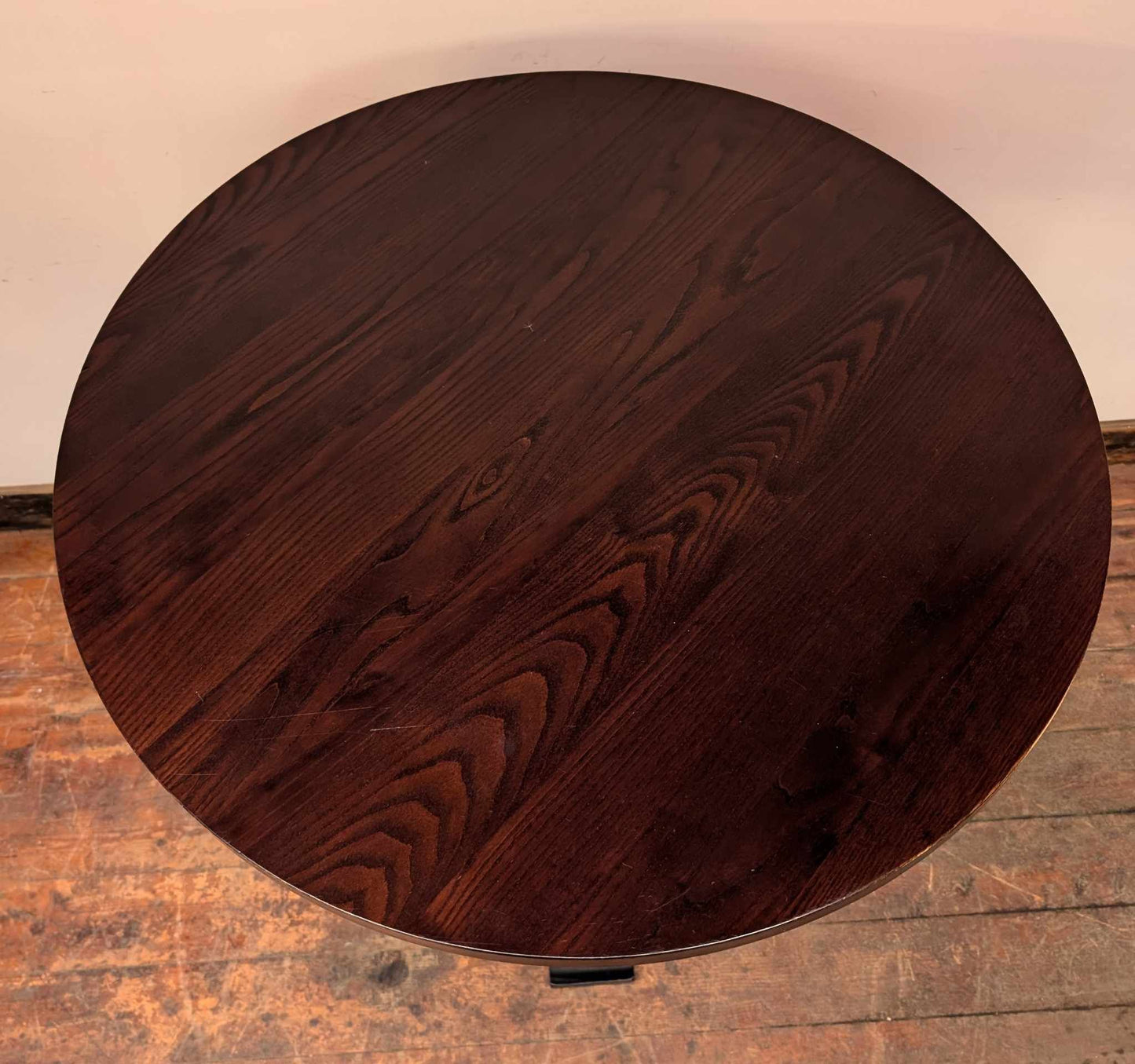 Tall Round Wooden Poseur Table / Black Square Podium Base