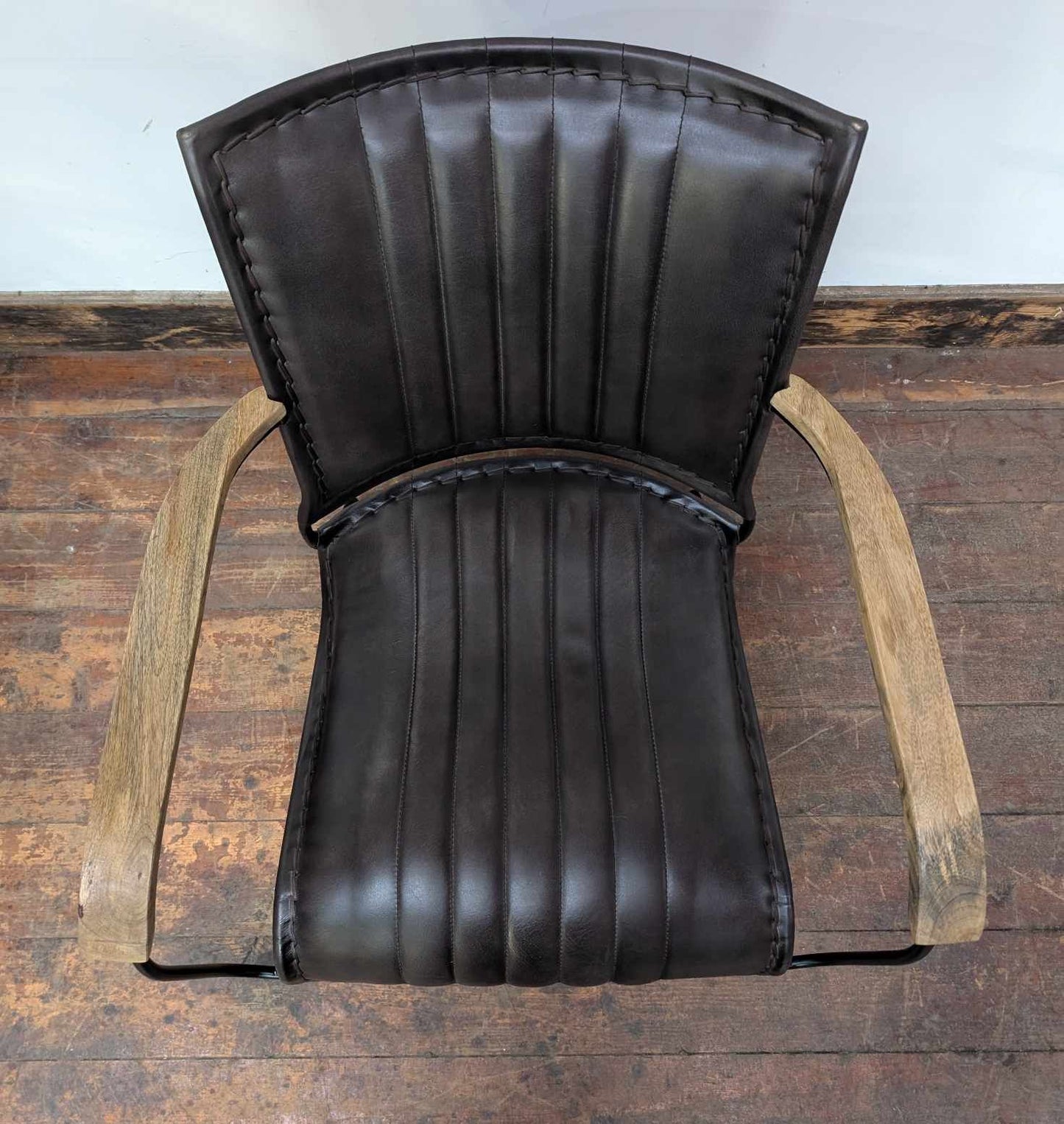 Pair of Metal Framed, Leather Upholstered Chairs with Armrests