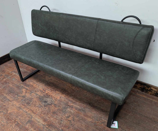 Metal Healy Bench with Forest Green Leather Upholstery