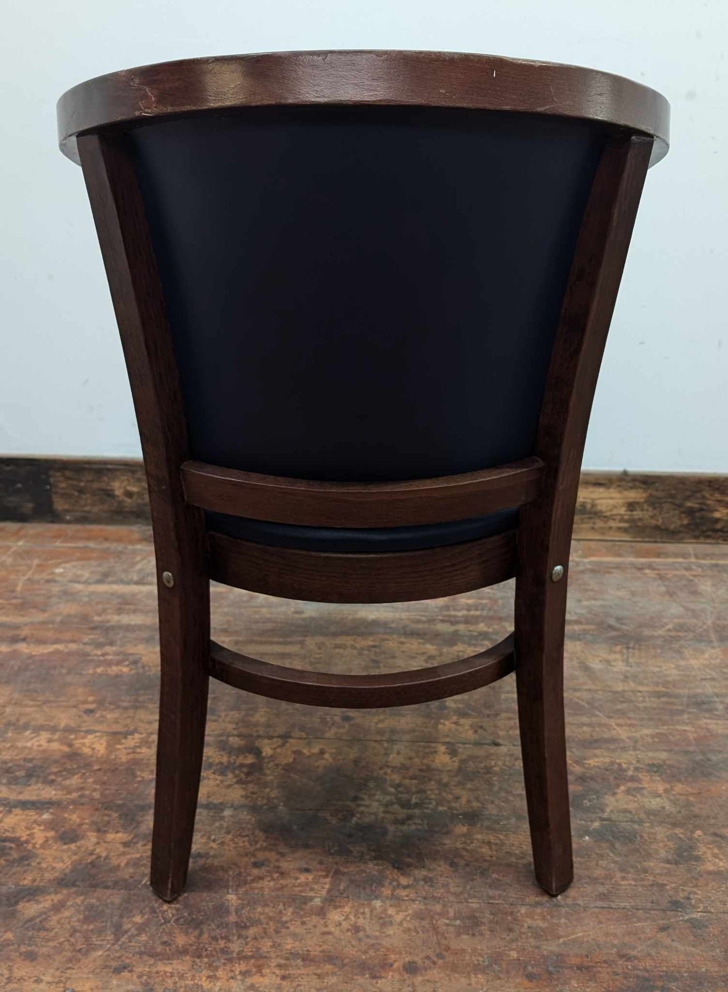 Wooden Frame Tub Dining Chair with Blue Faux Leather Upholstery - Reupholstered