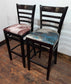 Pair of Black Highback Bar Stools with Fabric "Paint Pattern" Seats - 1 Red, 1 Blue