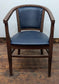 Wooden Frame Tub Dining Chair with Blue Faux Leather Upholstery - Reupholstered