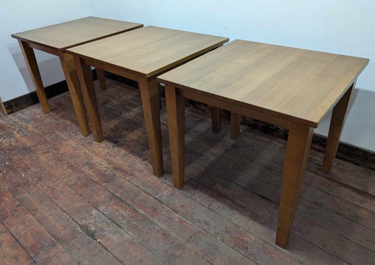 Set of Three Square Cafe Tables in Light Wood