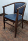 Wooden Frame Tub Dining Chair with Blue Faux Leather Upholstery - Reupholstered