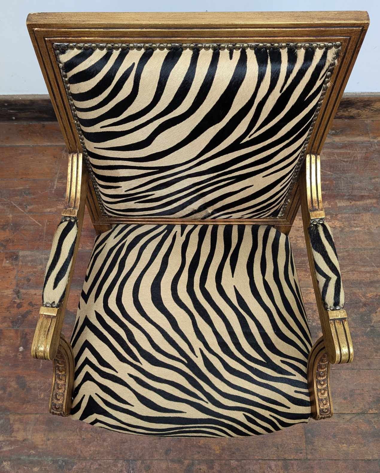 Pair of Vintage Wooden Armchairs with Imitation Zebra Hide Upholstery