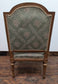 Vintage Ornate Wooden Armchair with Mint Green Upholstery and Floral Patterns