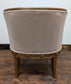 Vintage Wooden Framed Tub Chair with Swan Carvings and Pinstriped Upholstery