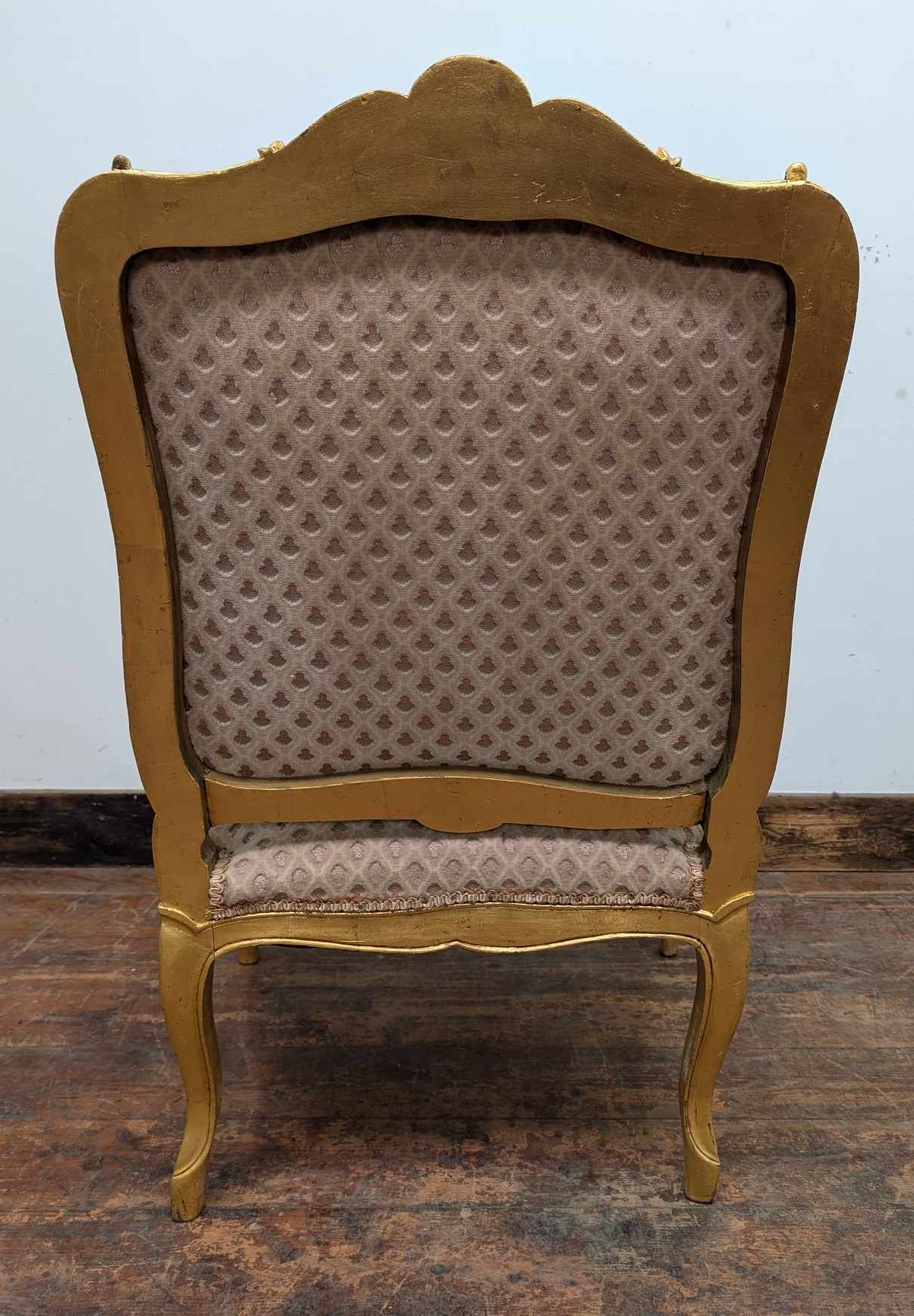 Vintage Ornate Wooden Armchair with Gold-painted Wood and White Upholstery