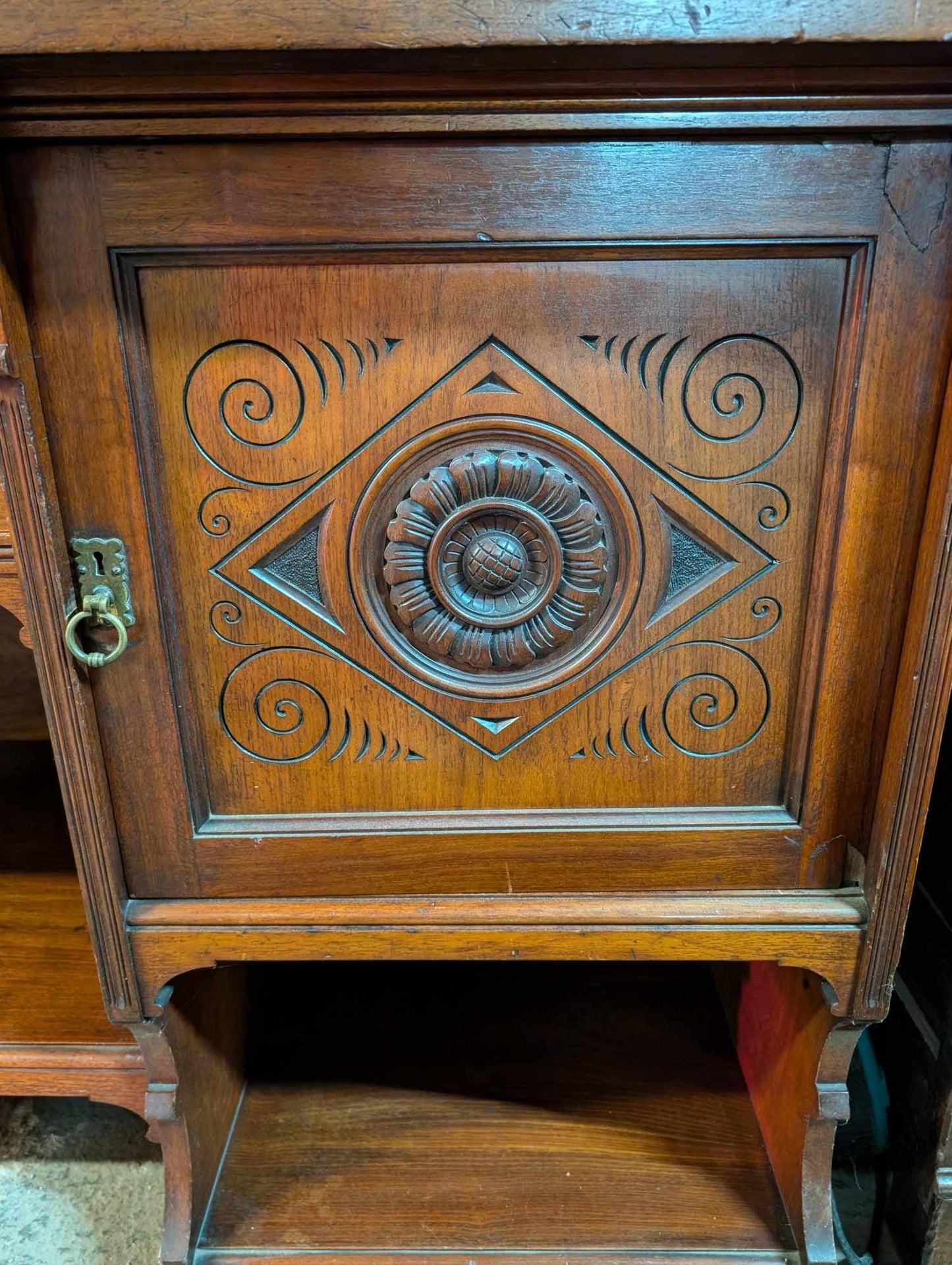 Large 20th Century Oak Sideboard with Cupboards, Drawer and Shelves