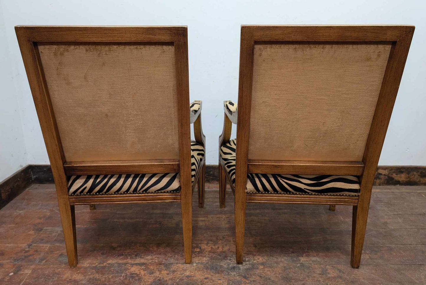 Pair of Vintage Wooden Armchairs with Imitation Zebra Hide Upholstery