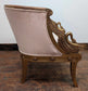 Vintage Wooden Framed Tub Chair with Swan Carvings and Pinstriped Upholstery