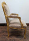 Vintage Ornate Wooden Armchair with Gold-painted Wood and White Upholstery