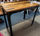 Industrial Poseur Table with Studded Black Steel Frame and Wood Top