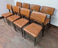 Set of Eight Tan Leather Dining Chairs with Mixed Wood/Metal Frames