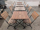 Set of Five Teak Folding Tables with Ten Folding Chairs / Metal Frames / Outdoor