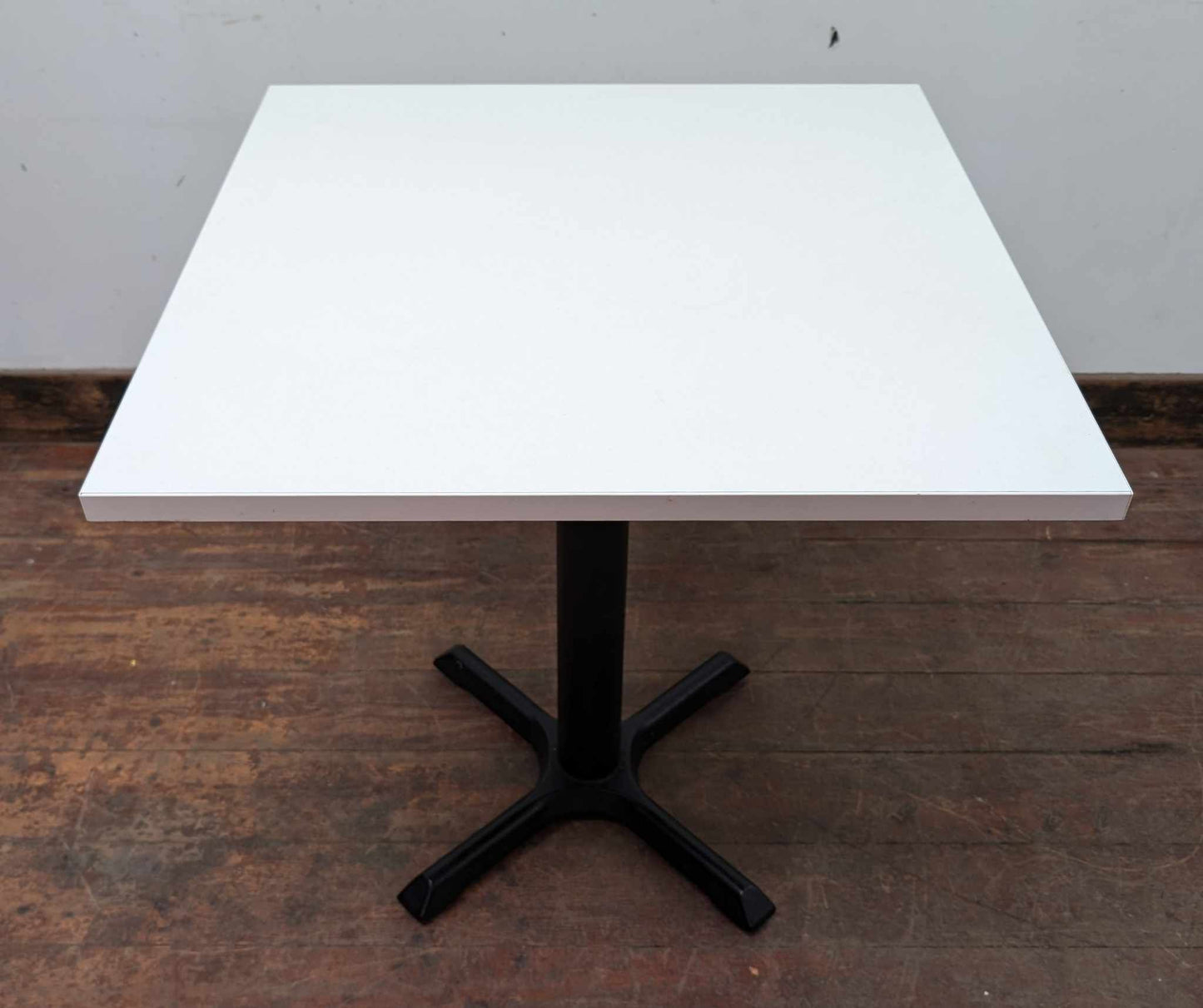 Set of Seven White Lamninate Top Cafe Tables - 3 Large Rectangle, 4 Square