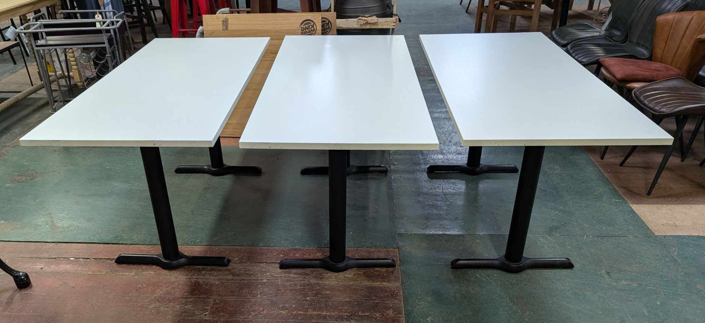 Set of Seven White Lamninate Top Cafe Tables - 3 Large Rectangle, 4 Square