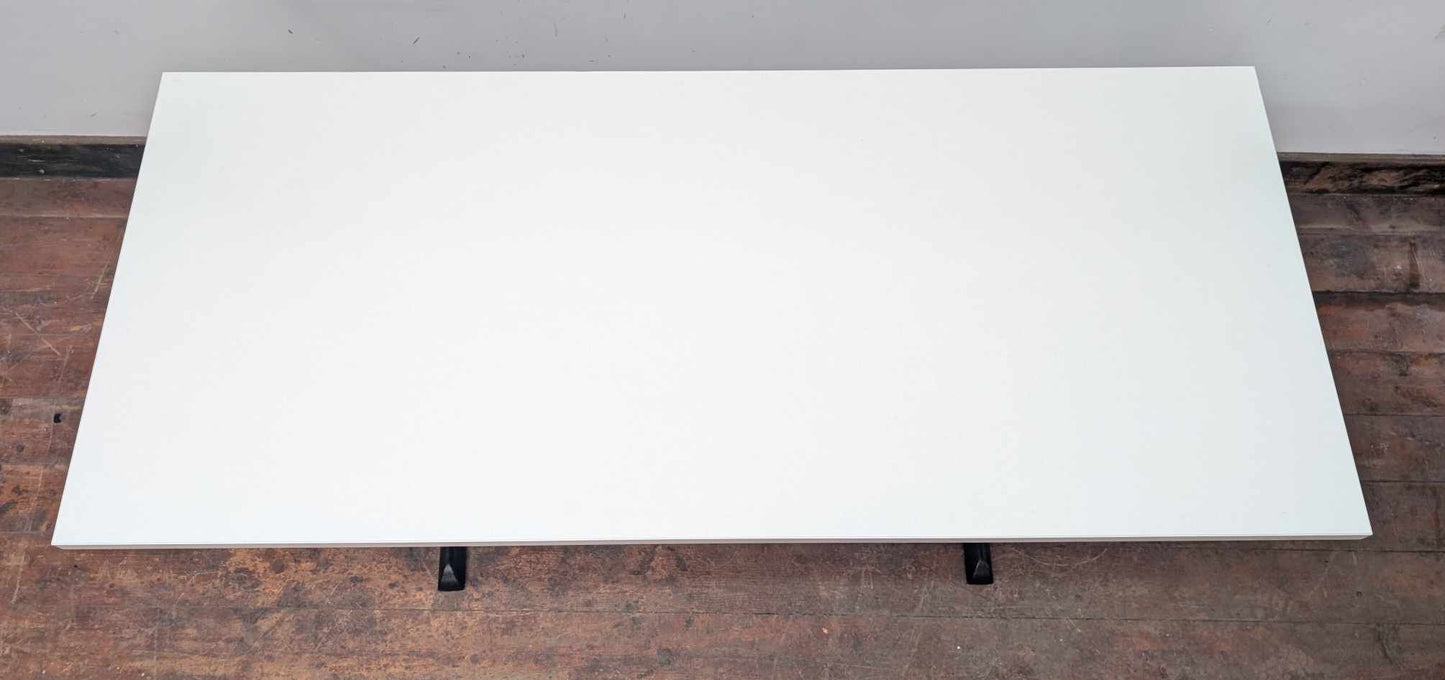 Set of Seven White Lamninate Top Cafe Tables - 3 Large Rectangle, 4 Square