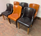 Set of Six Leather Dining Chairs - Three Tan, Three Black