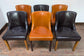 Set of Six Leather Dining Chairs - Three Tan, Three Black