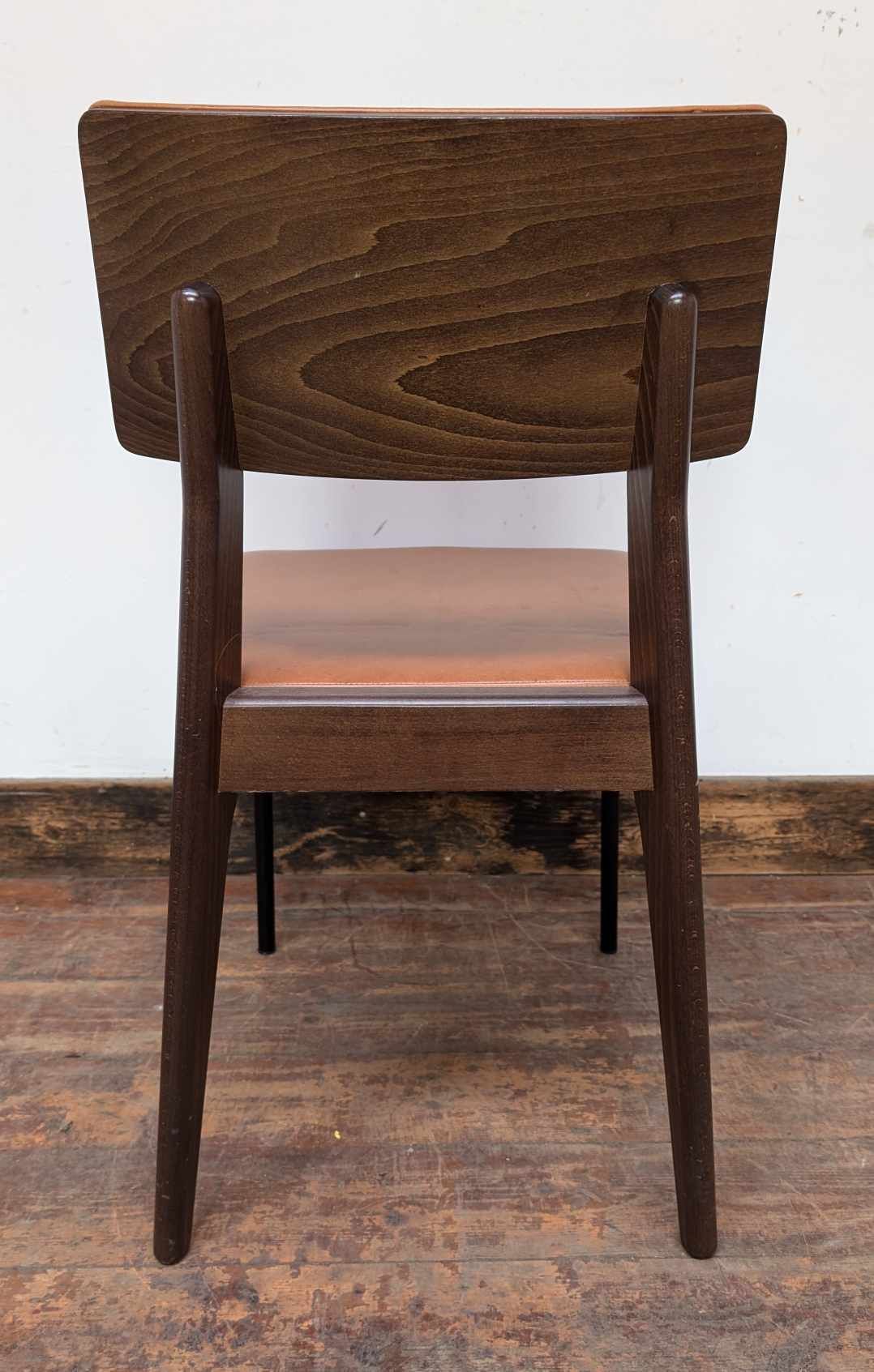 Set of Eight Tan Leather Dining Chairs with Mixed Wood/Metal Frames