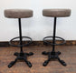 Pair of Cast Iron Bar Stools with Round Grey Vegan Leather Tops