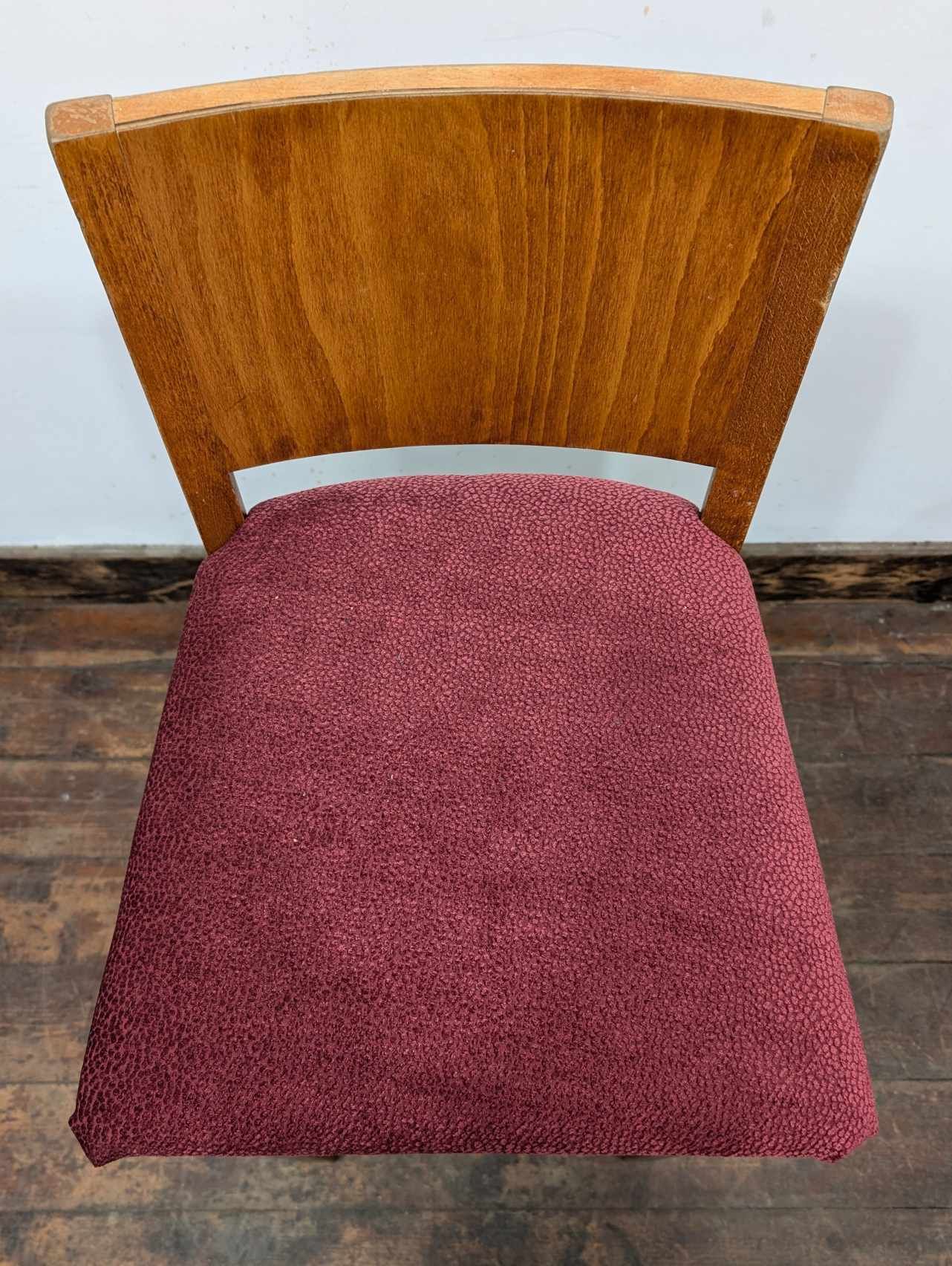 Pair of Light Wood Bar Stools with Raspberry Pink Upholstered Seats