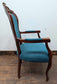 Mahogany Teal Upholstered Dining Armchair with Brass Beading