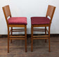 Pair of Light Wood Bar Stools with Raspberry Pink Upholstered Seats