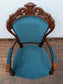 Mahogany Teal Upholstered Dining Armchair with Brass Beading