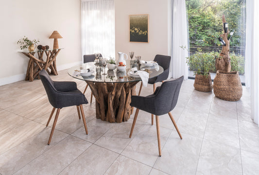 Pair of stylish dining chairs in navy blue