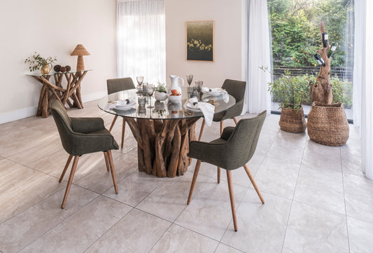 Pair of stylish dining chairs in olive green