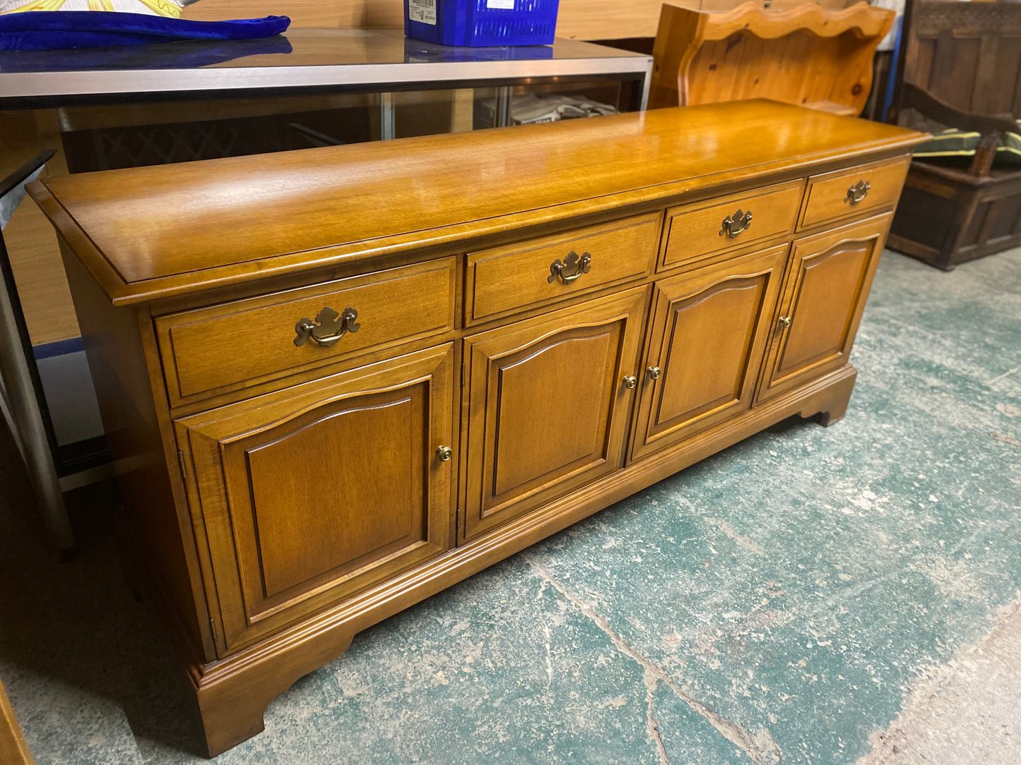 Vintage Stag Minstrel Carved Wooden Sideboard 1960s