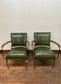 Pair of vintage style reclined leather armchairs (green)