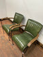 Pair of vintage style reclined leather armchairs (green)