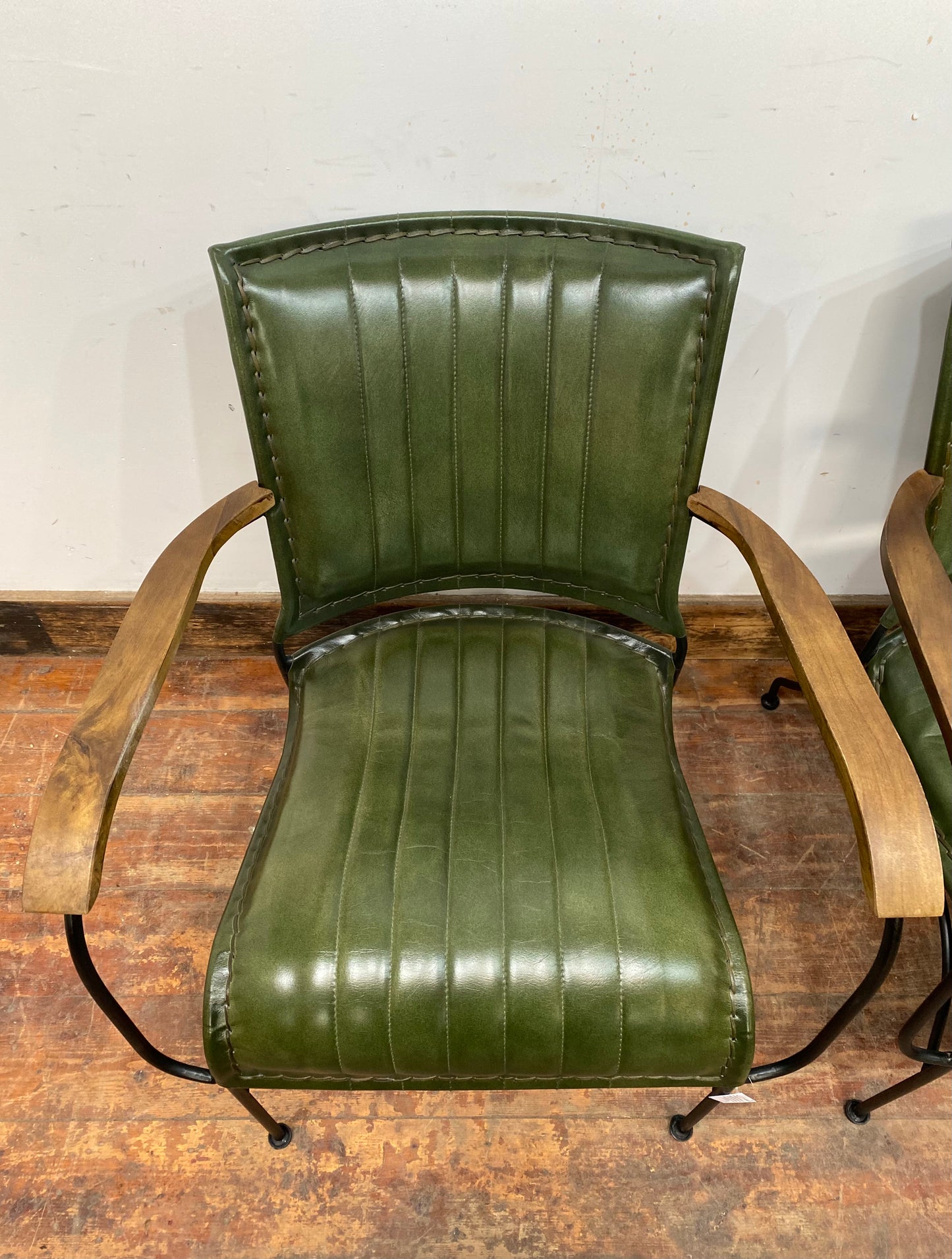 Pair of vintage style reclined leather armchairs (green)