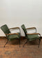 Pair of vintage style reclined leather armchairs (green)