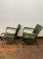 Pair of vintage style reclined leather armchairs (green)