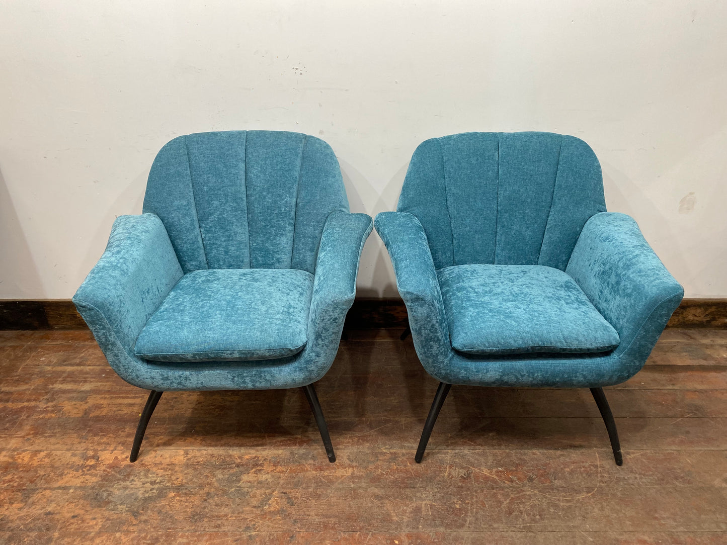 Pair of teal fabric armchairs