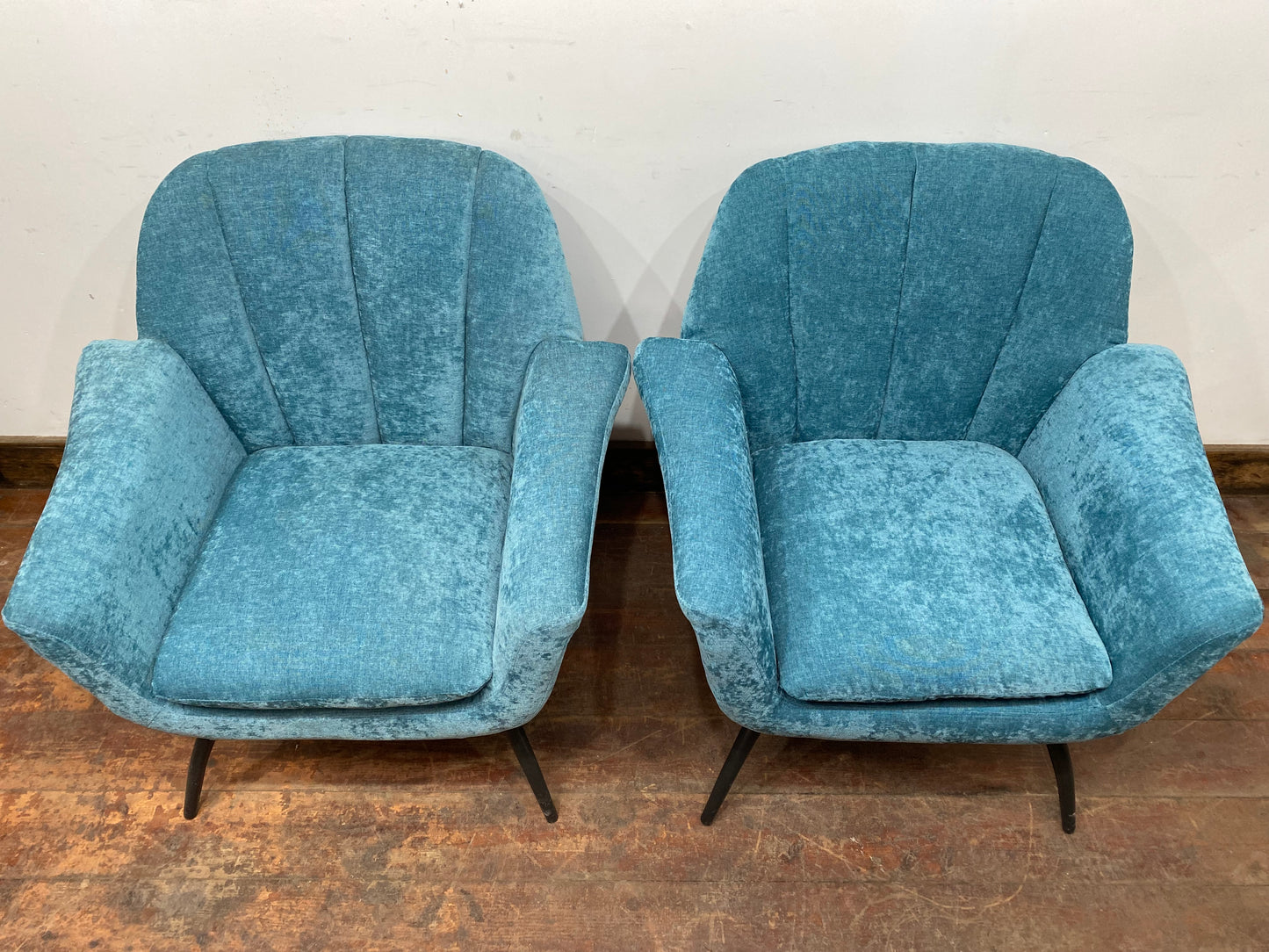 Pair of teal fabric armchairs