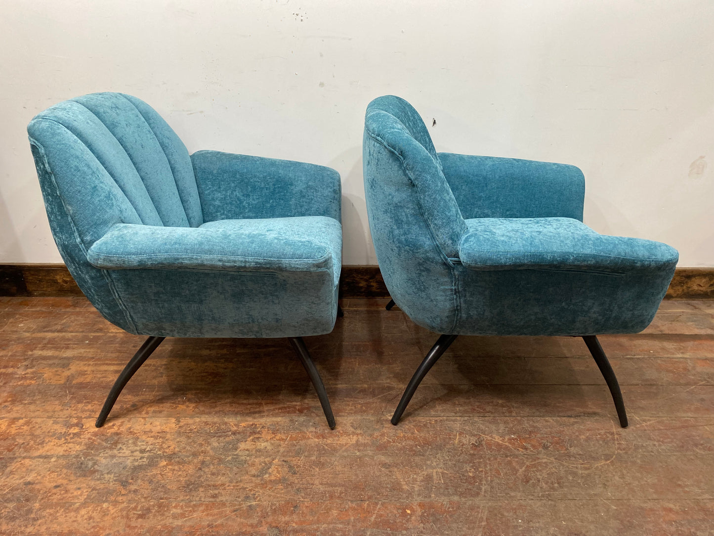 Pair of teal fabric armchairs