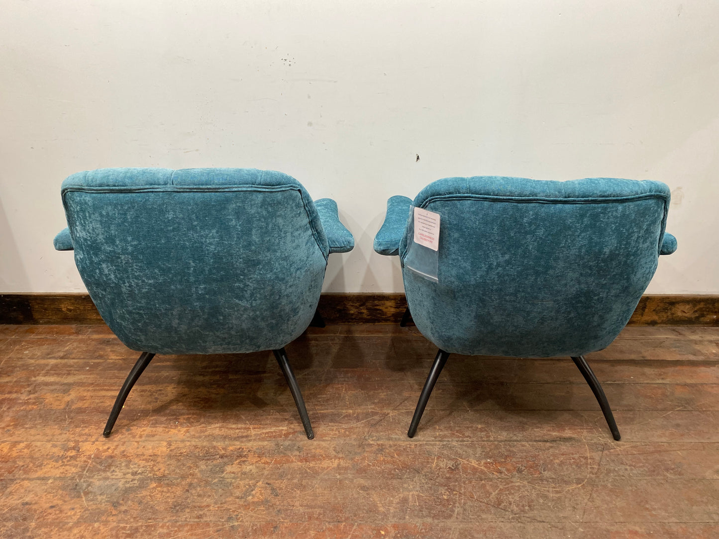 Pair of teal fabric armchairs