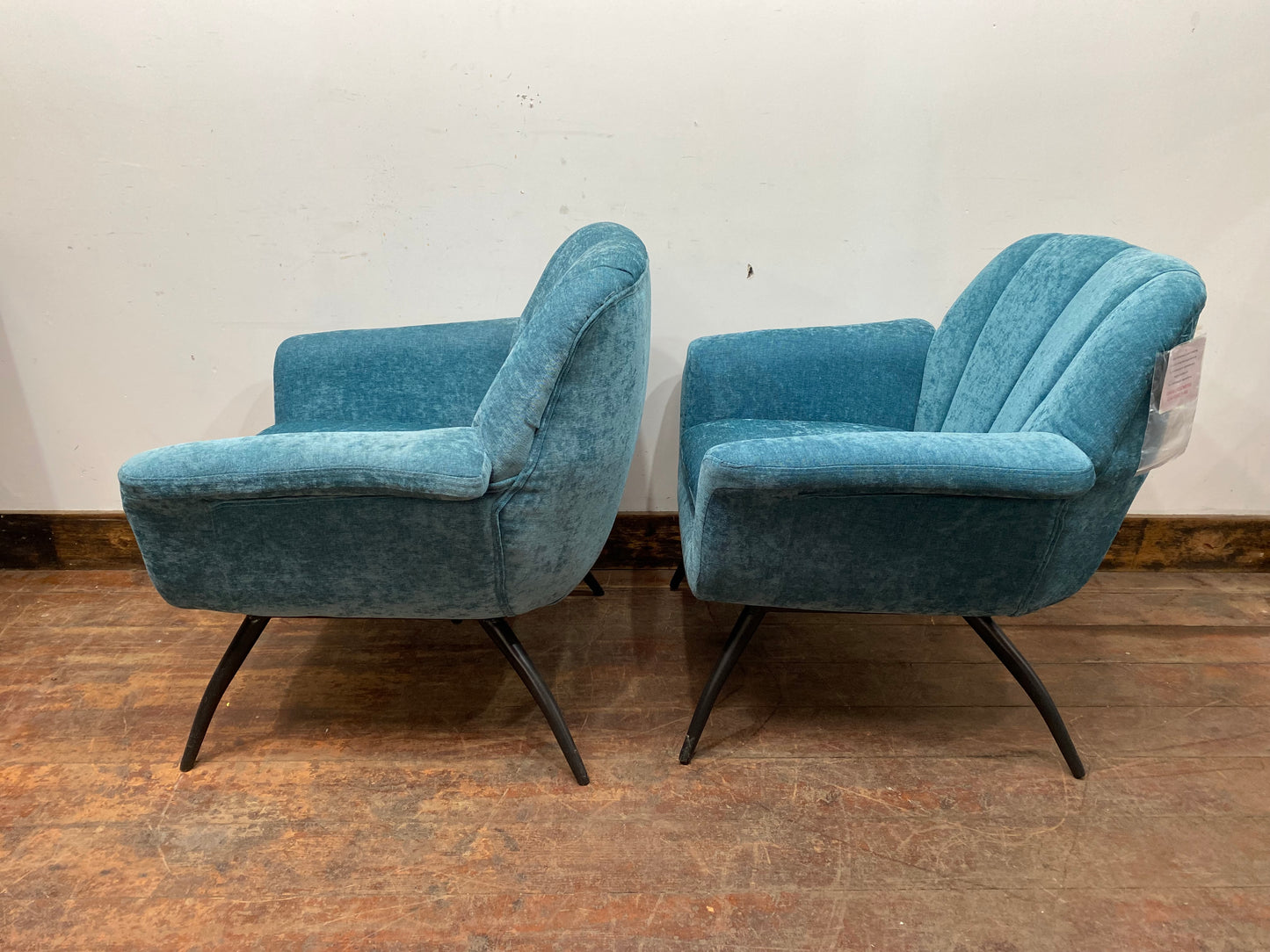 Pair of teal fabric armchairs