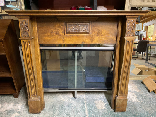 Antique solid oak fire surround