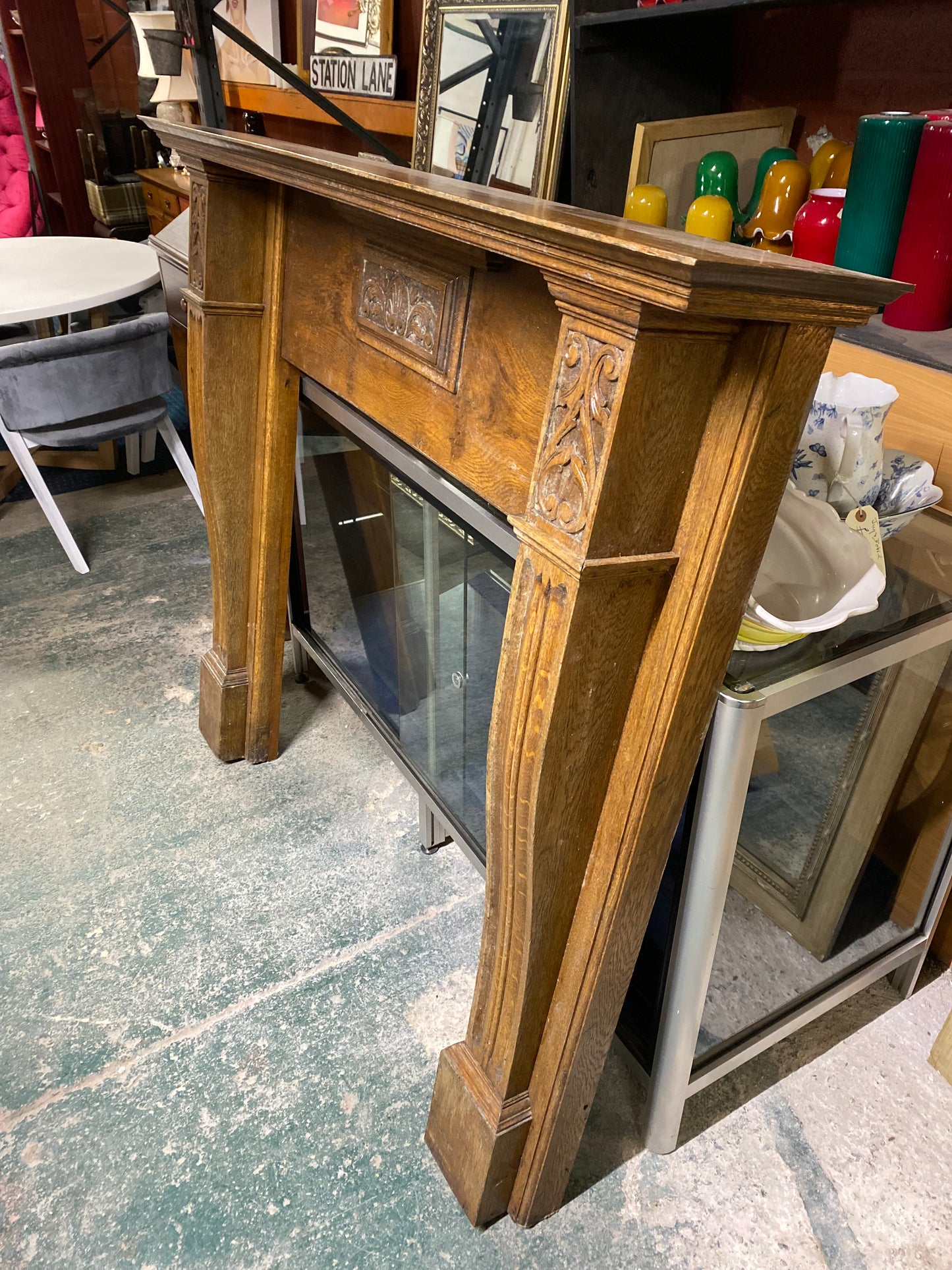 Antique solid oak fire surround