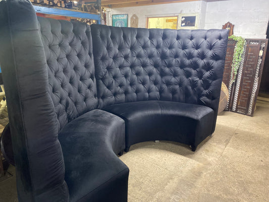 Curved velveteen booth bench seating x 2