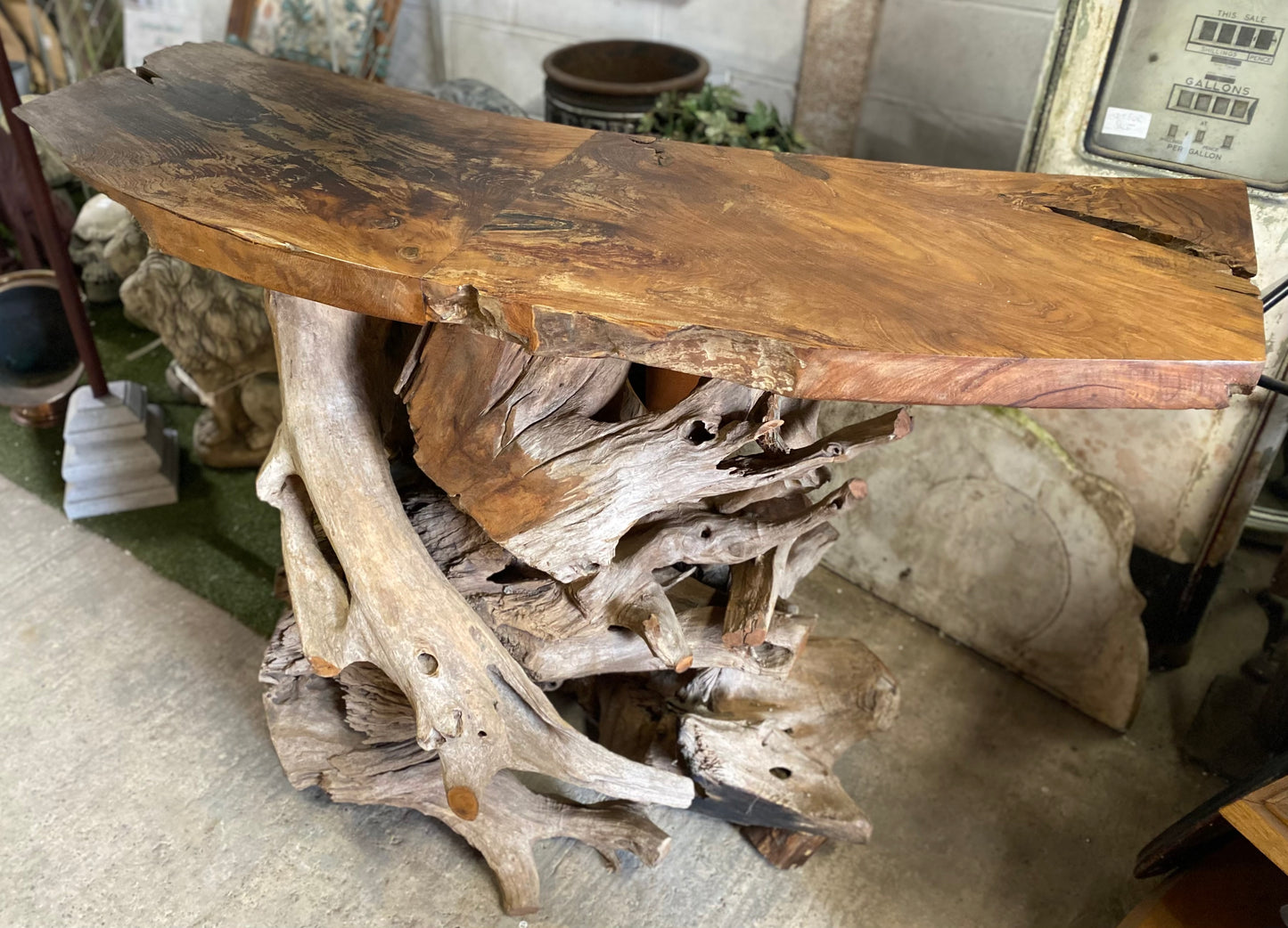 Root wood bar unit & pair of stools