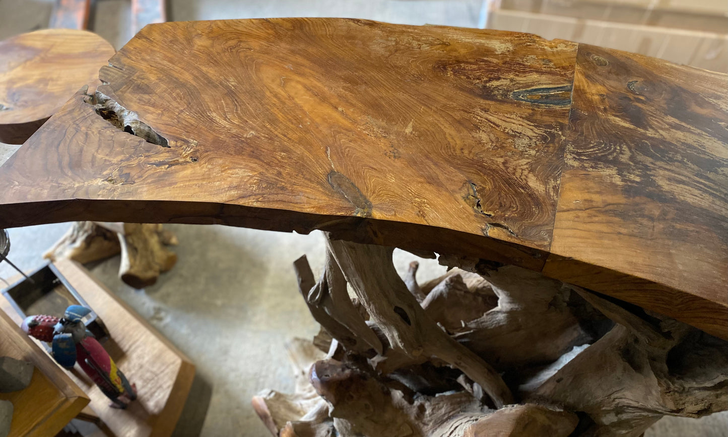 Root wood bar unit & pair of stools