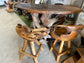 Root wood bar & pair of swivel bar stools